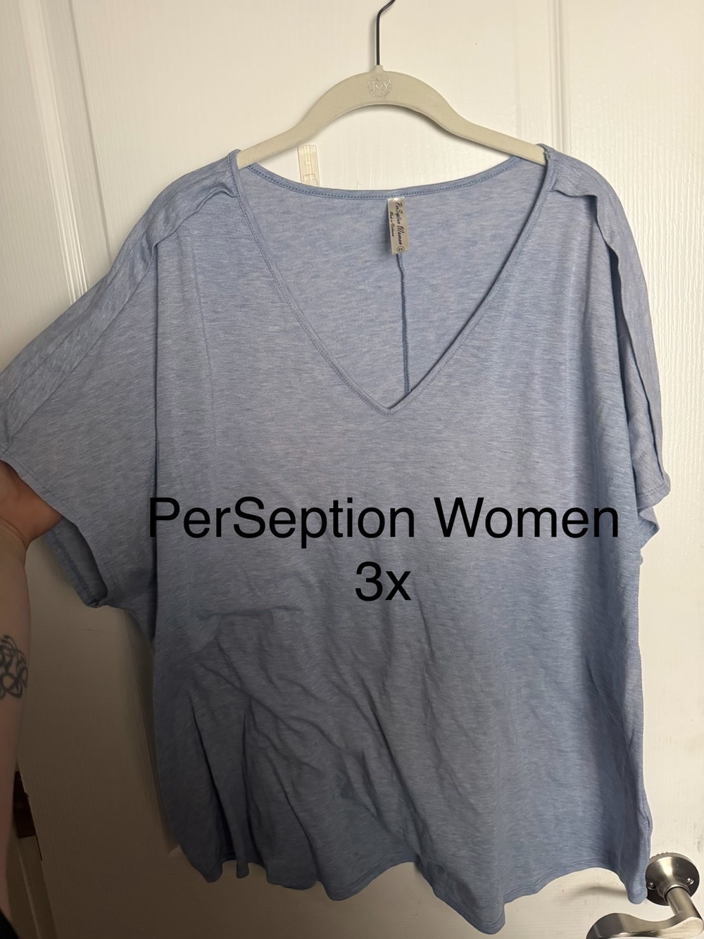 Perseption Short Sleeve V-Neck Top in Light Blue